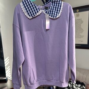 Daisy Street Purple Top with Gingham Collar